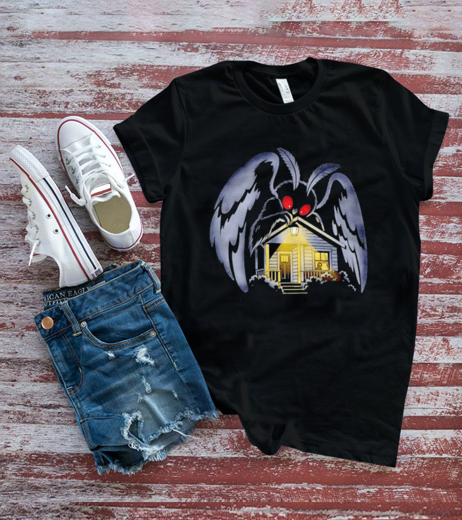 Mothman Drawn To Porch Light Cryptid Creature Illuminated House T-Shirt
