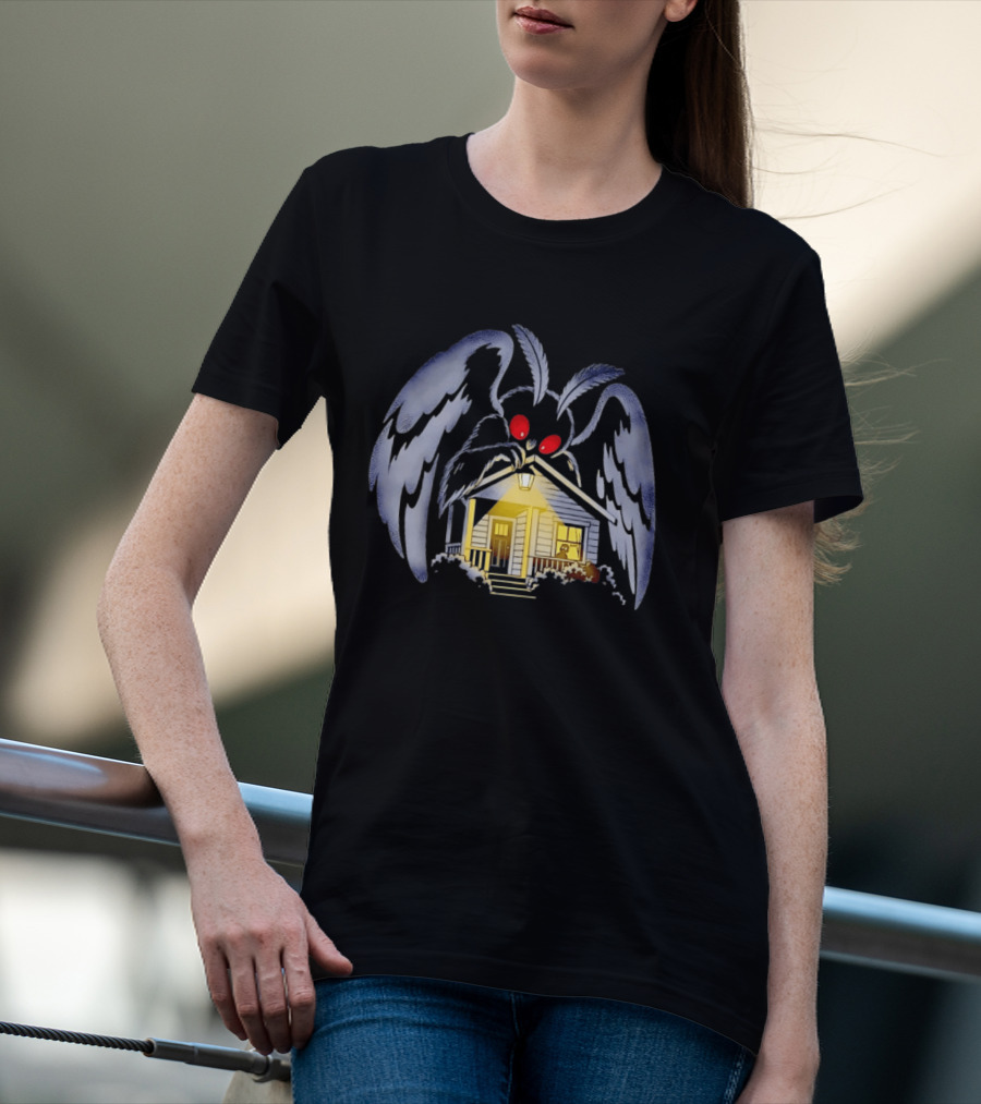 Mothman Drawn To Porch Light Cryptid Creature Illuminated House T-Shirt