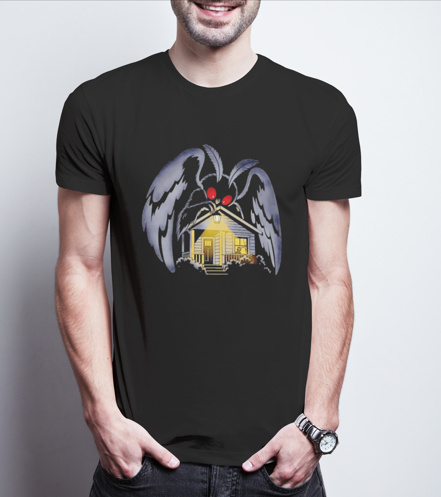 Mothman Drawn To Porch Light Cryptid Creature Illuminated House T-Shirt