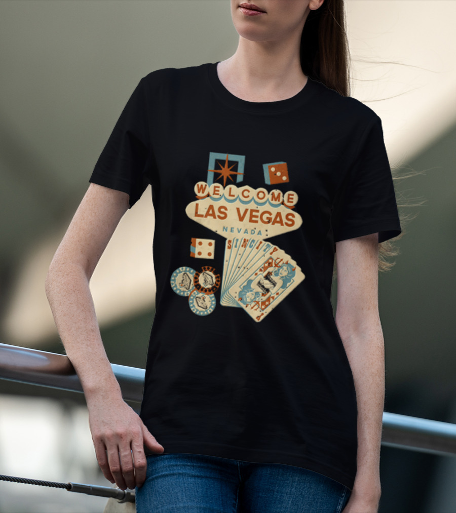 Welcome Las Vegas Nevada Sign With Casino Poker Cards And Dice T-Shirt