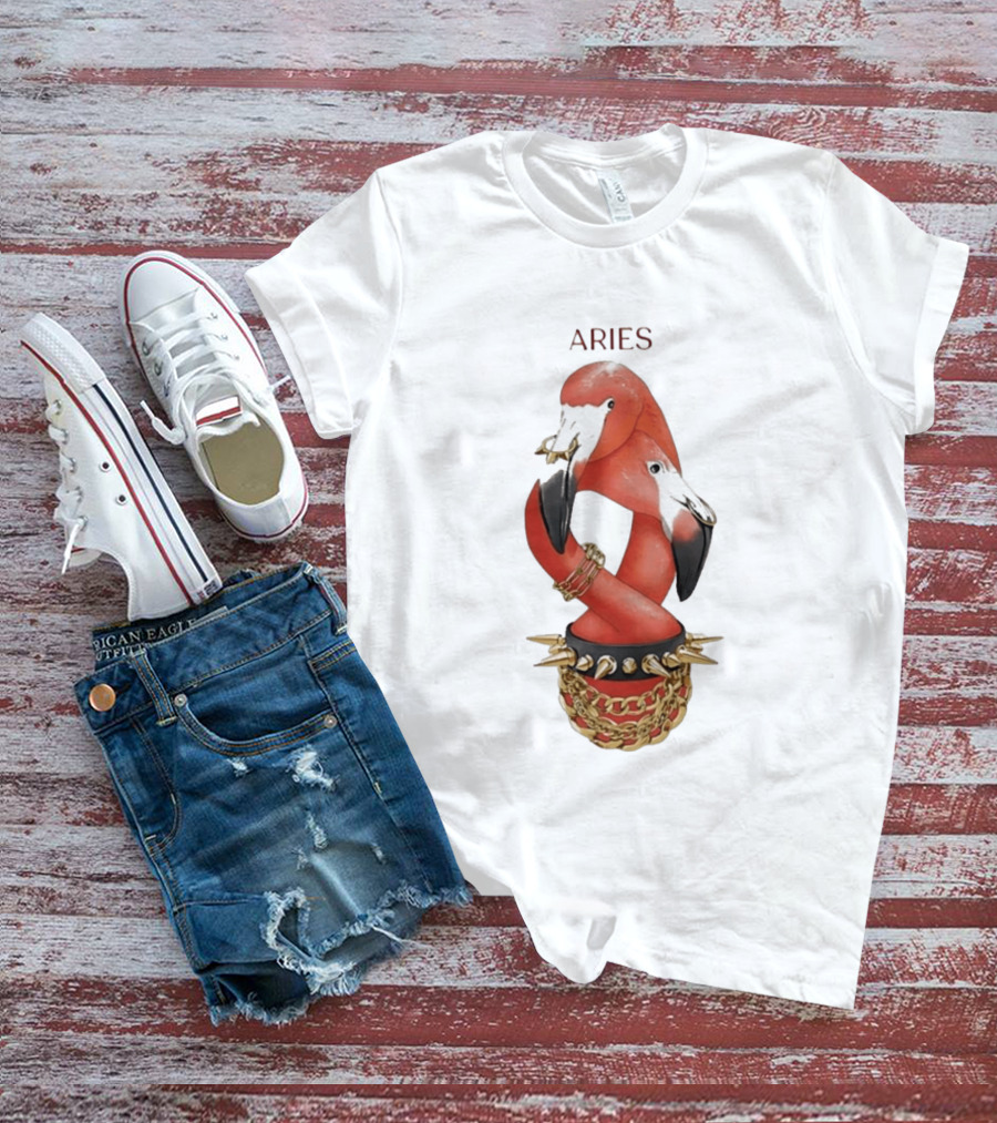 Aries Flamingo Punk Rock Zodiac Sign Astrology Bracelet Spikes T-Shirt