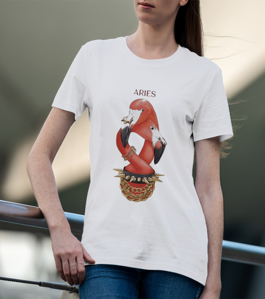 Aries Flamingo Punk Rock Zodiac Sign Astrology Bracelet Spikes T-Shirt