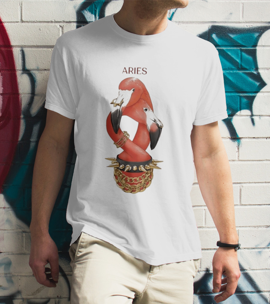 Aries Flamingo Punk Rock Zodiac Sign Astrology Bracelet Spikes T-Shirt