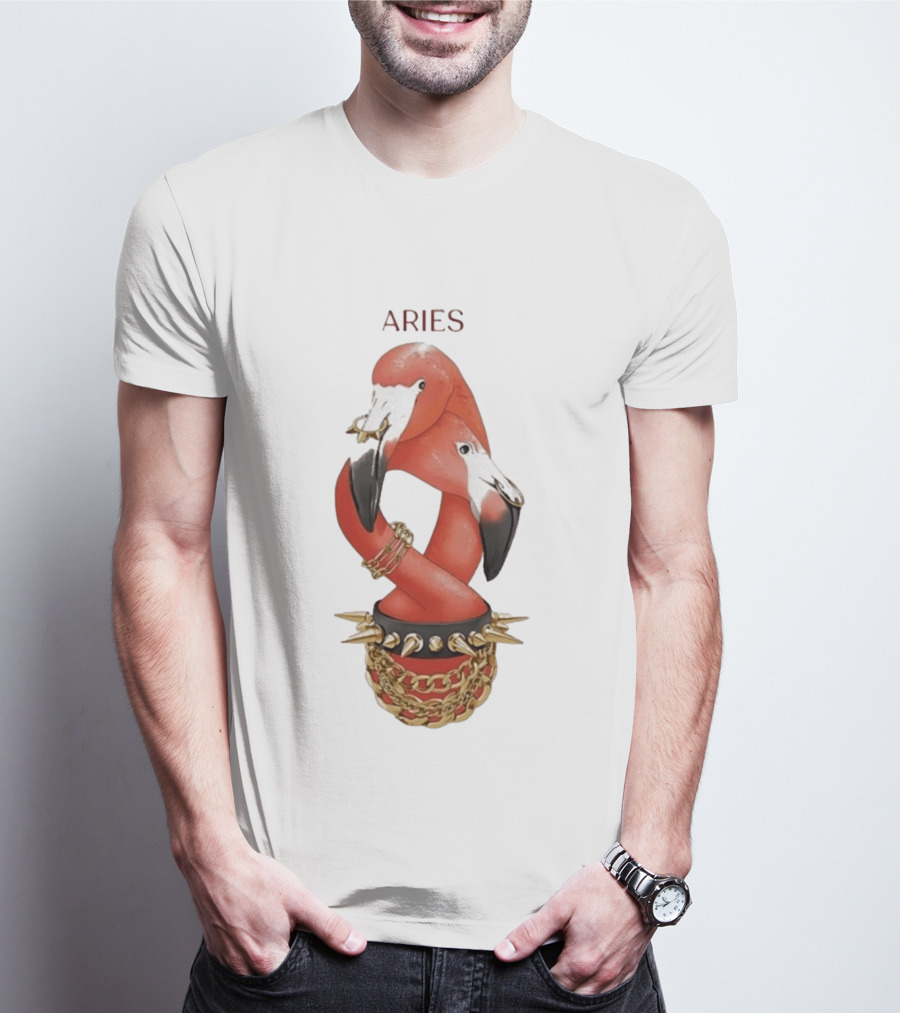 Aries Flamingo Punk Rock Zodiac Sign Astrology Bracelet Spikes T-Shirt