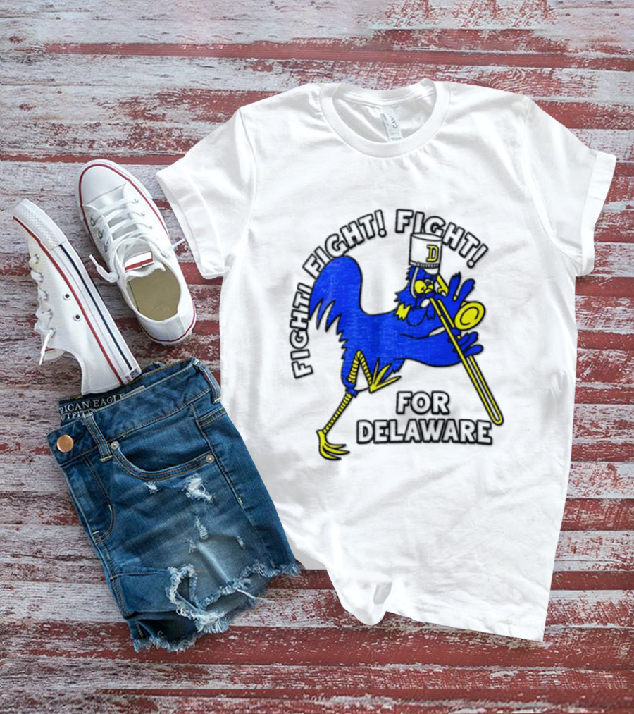 Delaware Blue Hens Fight Fight Fight For Delaware Chicken Trombone T-Shirt