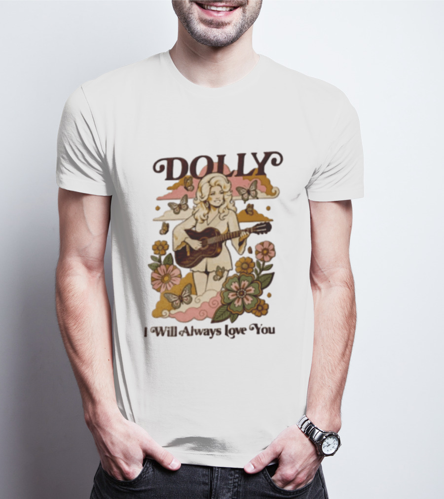 Dolly Parton I Will Always Love You Butterflies Flowers Guitar T-Shirt
