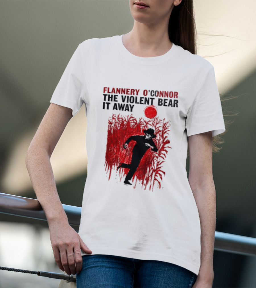 Flannery O'Connor The Violent Bear It Away Red Silhouette In Cornfield T-Shirt