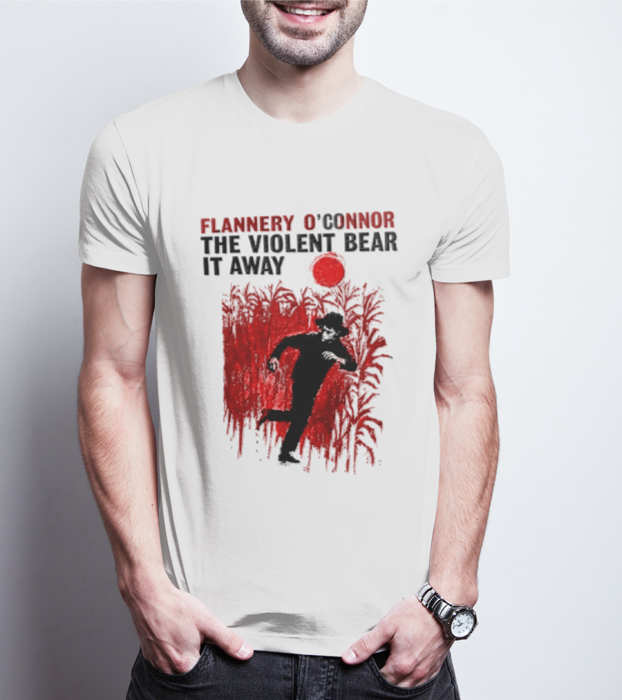 Flannery O'Connor The Violent Bear It Away Red Silhouette In Cornfield T-Shirt