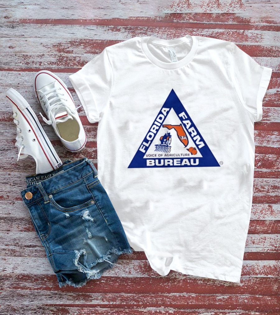 Florida Farm Bureau Voice Of Agriculture Triangle Logo With Map And Tractor T-Shirt