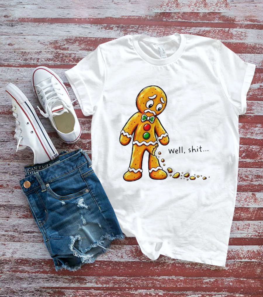 Gingerbread Man Well Shit Broken Cookie Bow Tie Colorful Buttons T-Shirt