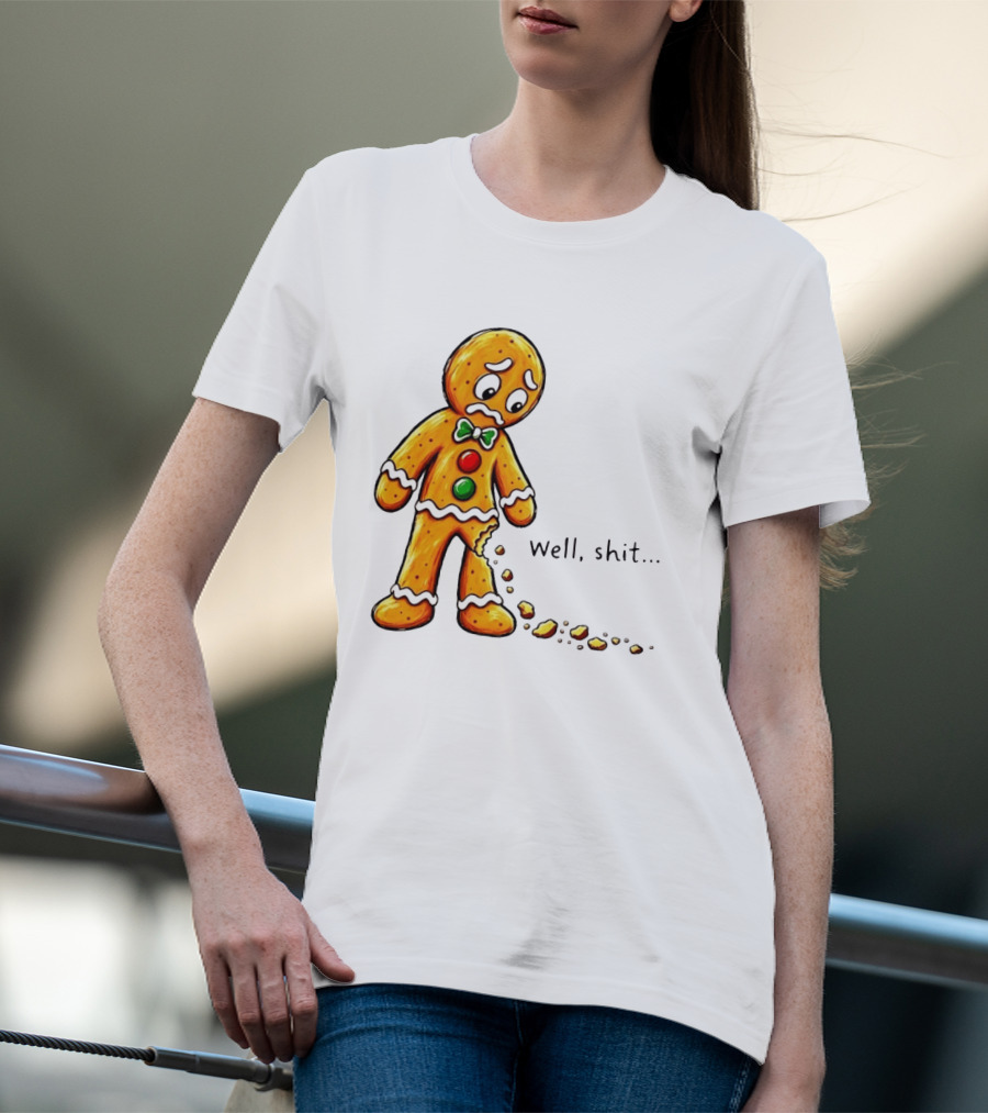 Gingerbread Man Well Shit Broken Cookie Bow Tie Colorful Buttons T-Shirt