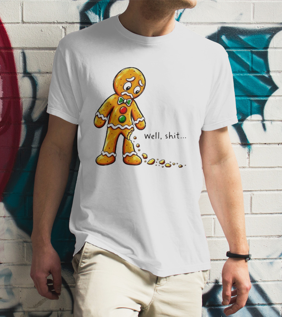 Gingerbread Man Well Shit Broken Cookie Bow Tie Colorful Buttons T-Shirt