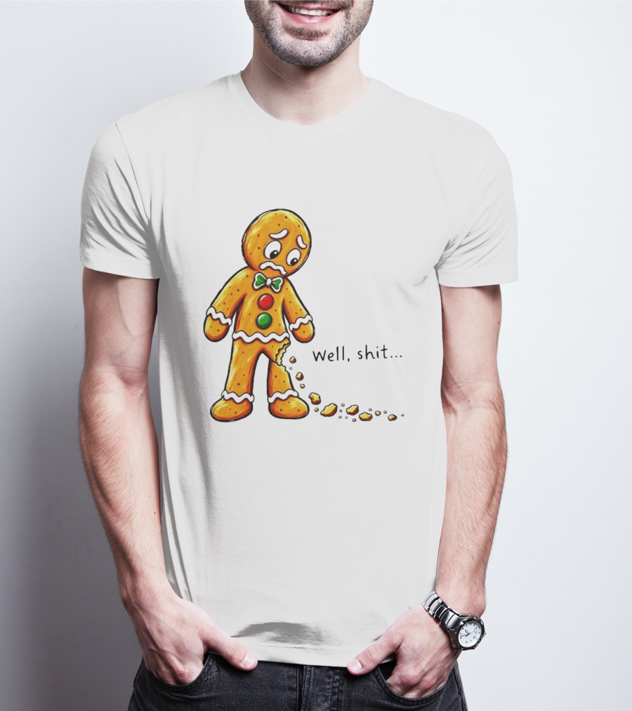 Gingerbread Man Well Shit Broken Cookie Bow Tie Colorful Buttons T-Shirt