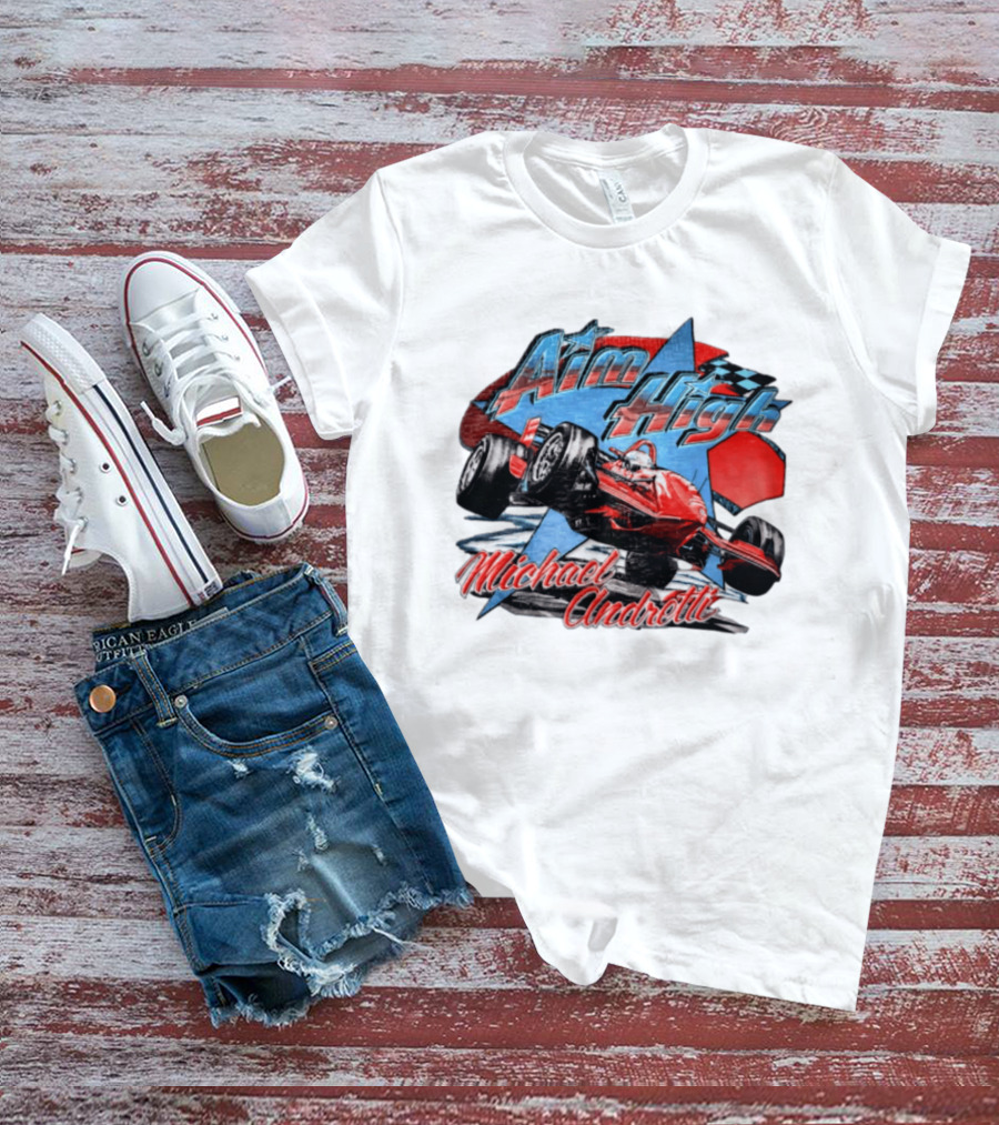 Michael Andretti Aim High Racing Car Art With Checkered Flag T-Shirt