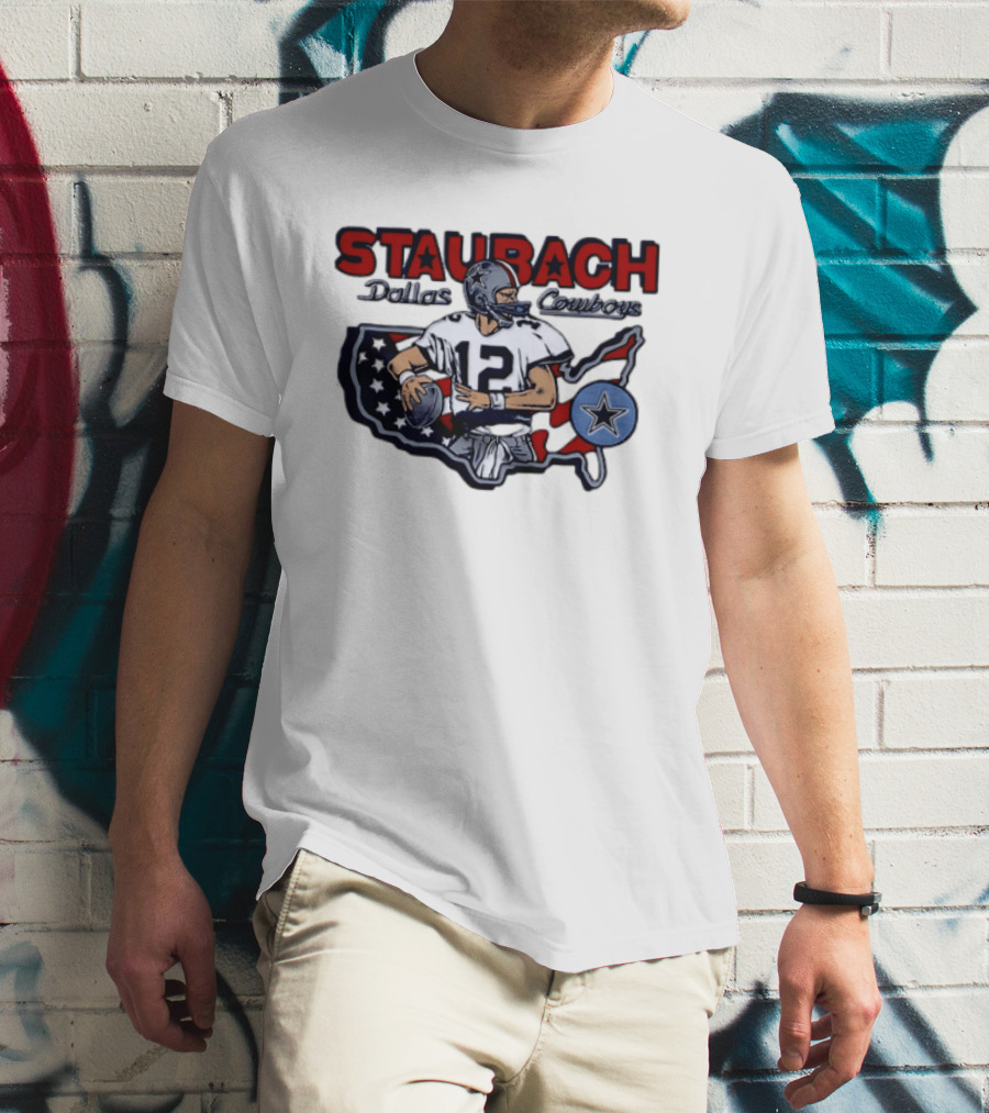 Staubach Dallas Cowboys 12 USA Star Football Legend T-Shirt