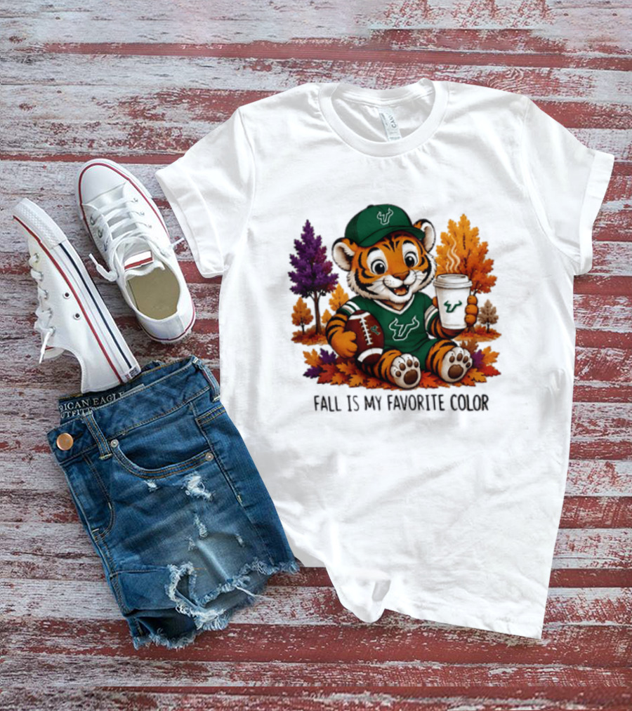 South Florida Bulls Fall Is My Favorite Color Football Tiger Cozy Autumn Vibes T-Shirt