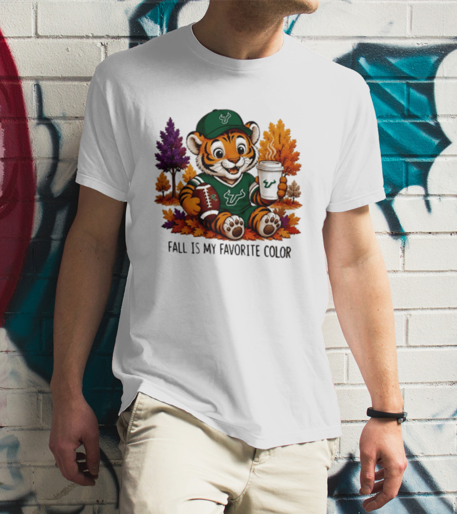 South Florida Bulls Fall Is My Favorite Color Football Tiger Cozy Autumn Vibes T-Shirt