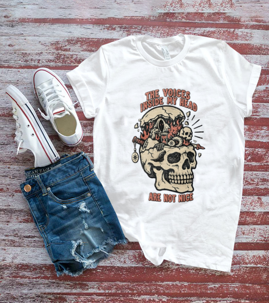 The Voices Inside My Head Are Not Nice Cracked Skull Demon Hourglass Sword T-Shirt