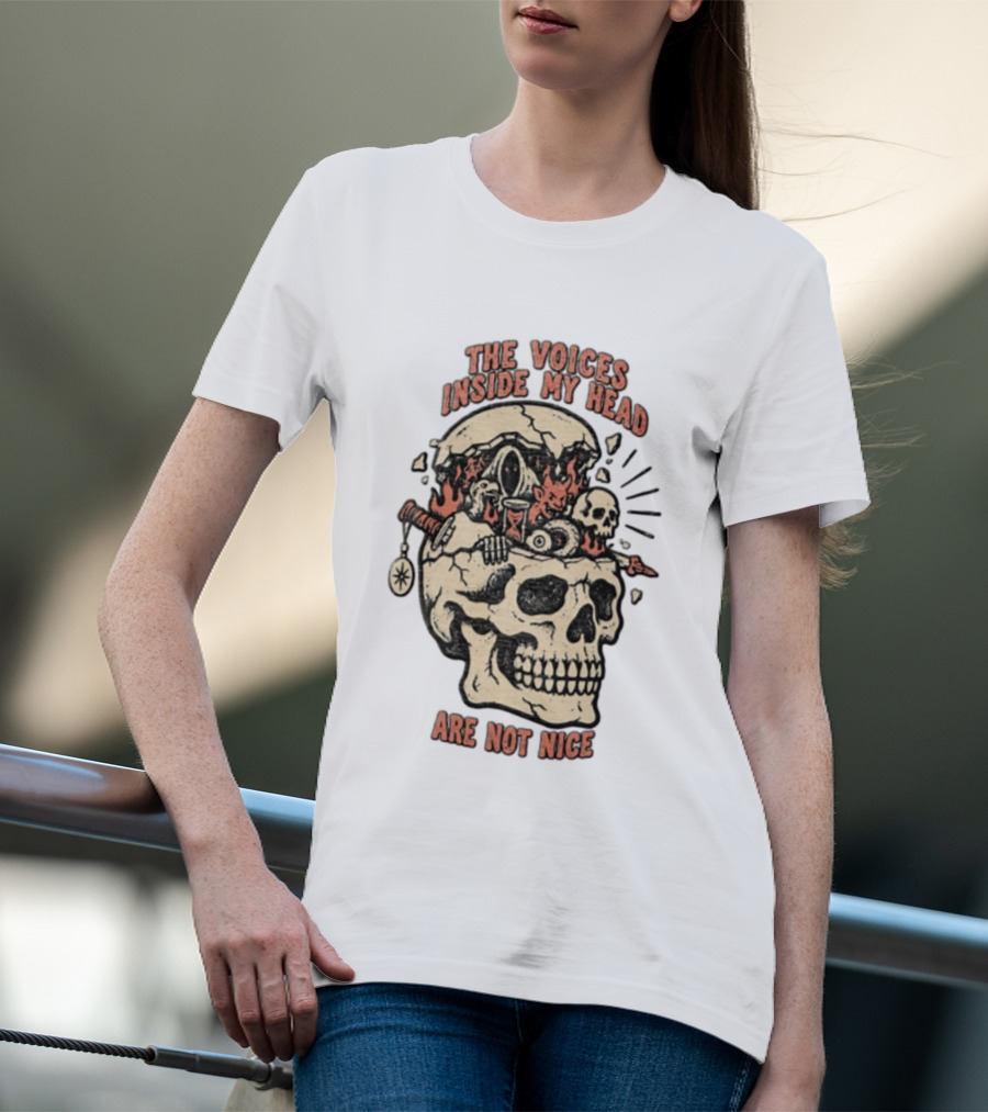 The Voices Inside My Head Are Not Nice Cracked Skull Demon Hourglass Sword T-Shirt