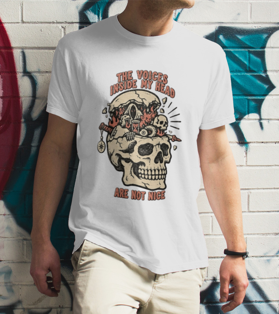 The Voices Inside My Head Are Not Nice Cracked Skull Demon Hourglass Sword T-Shirt