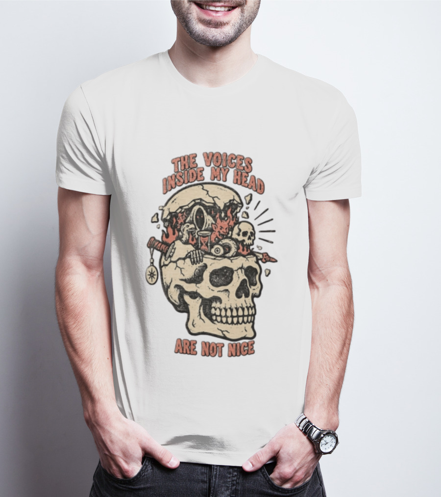 The Voices Inside My Head Are Not Nice Cracked Skull Demon Hourglass Sword T-Shirt