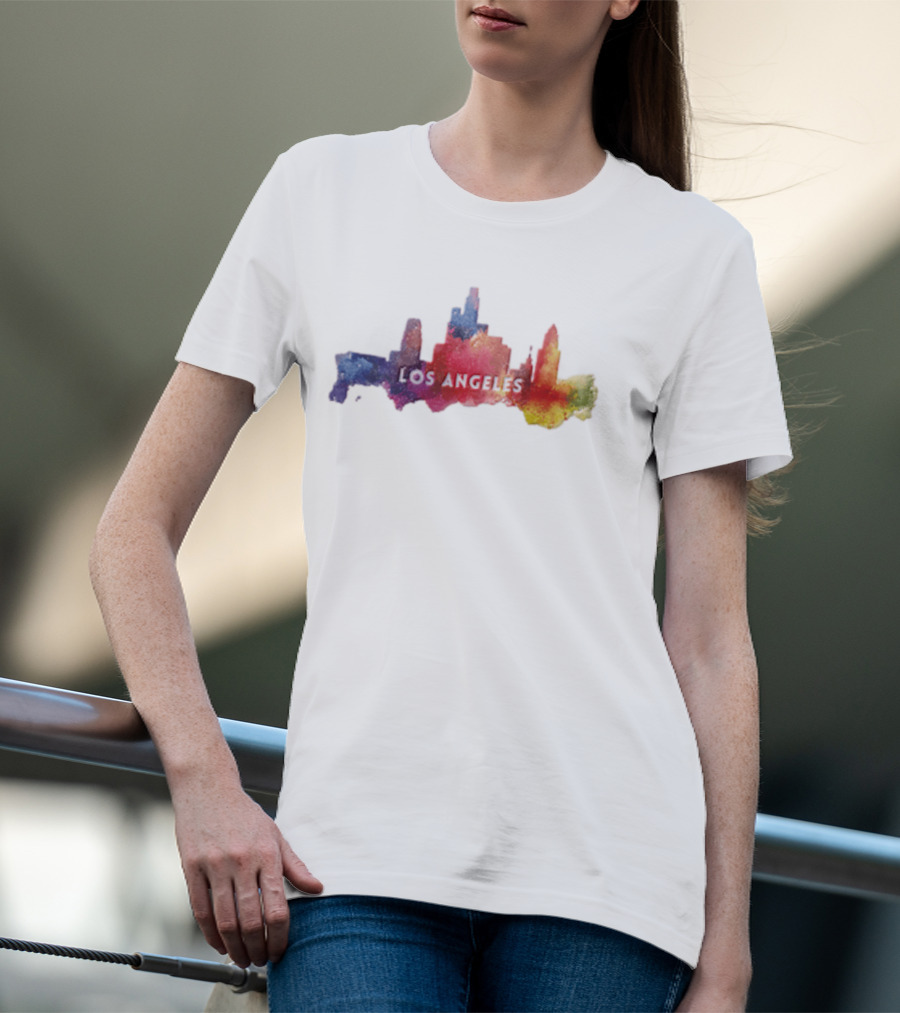 Los Angeles Watercolor Cityscape California Urban Skyline T-Shirt