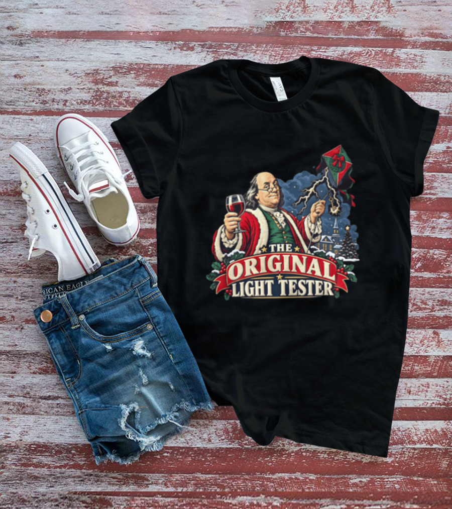 Benjamin Franklin Santa Suit Wine And Kite The Original Light Tester T-Shirt