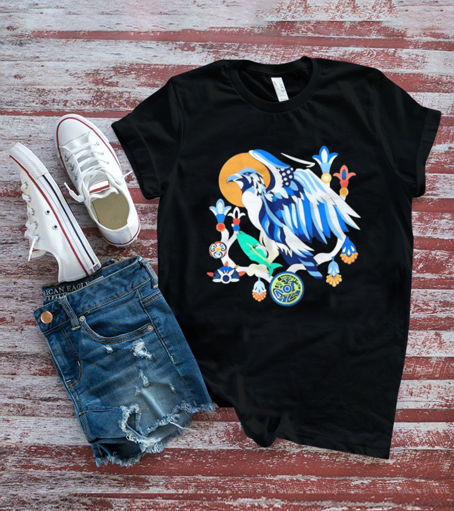 Egyptian Blue Falcon Bird Of Prey With Fish And Ancient Symbolism T-Shirt