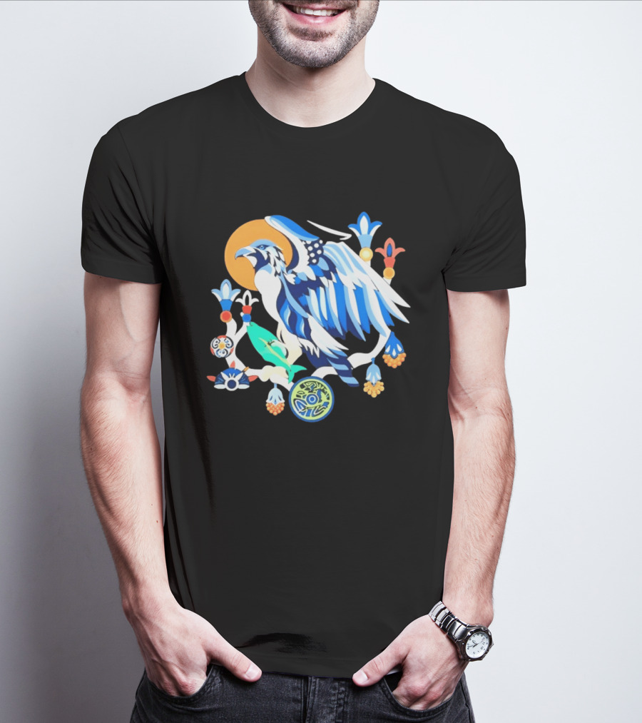 Egyptian Blue Falcon Bird Of Prey With Fish And Ancient Symbolism T-Shirt
