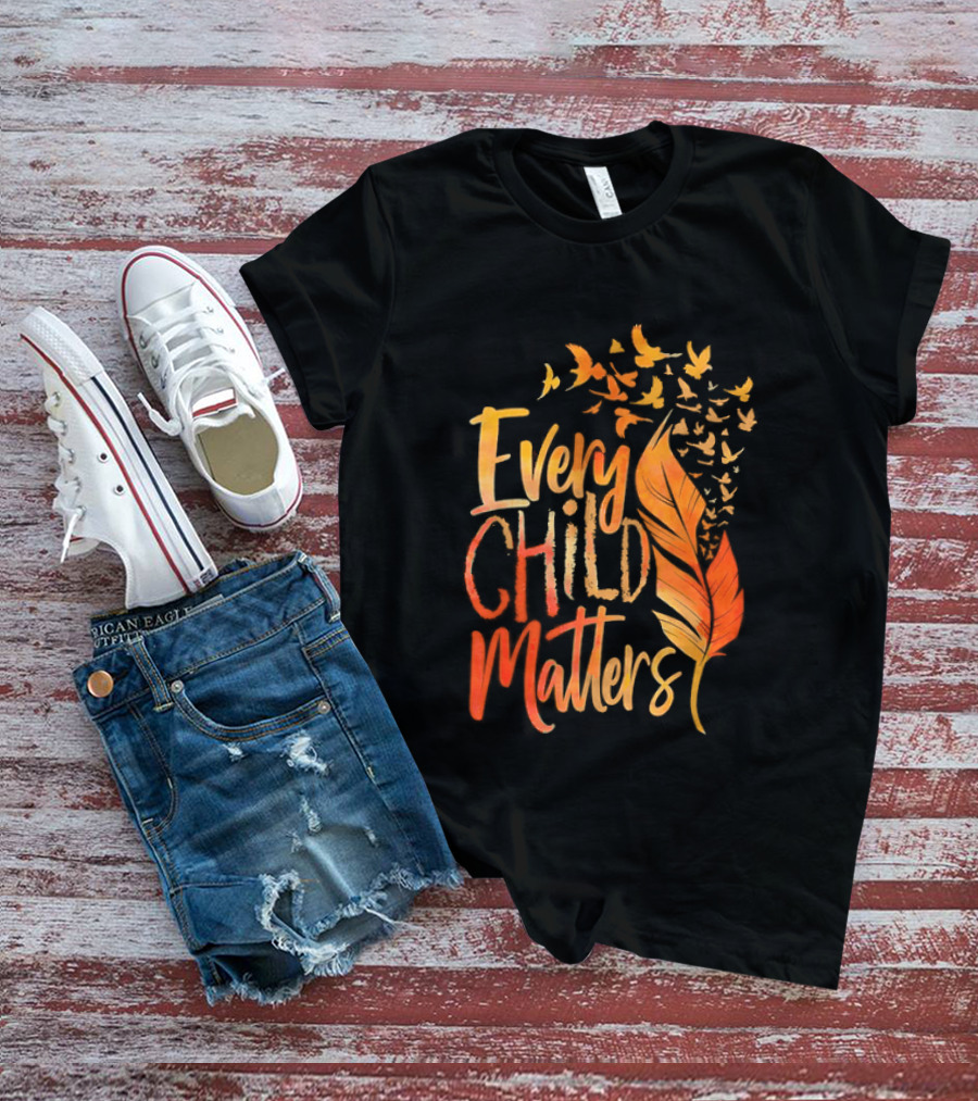 Every Child Matters Feather And Birds Orange Day Awareness T-Shirt