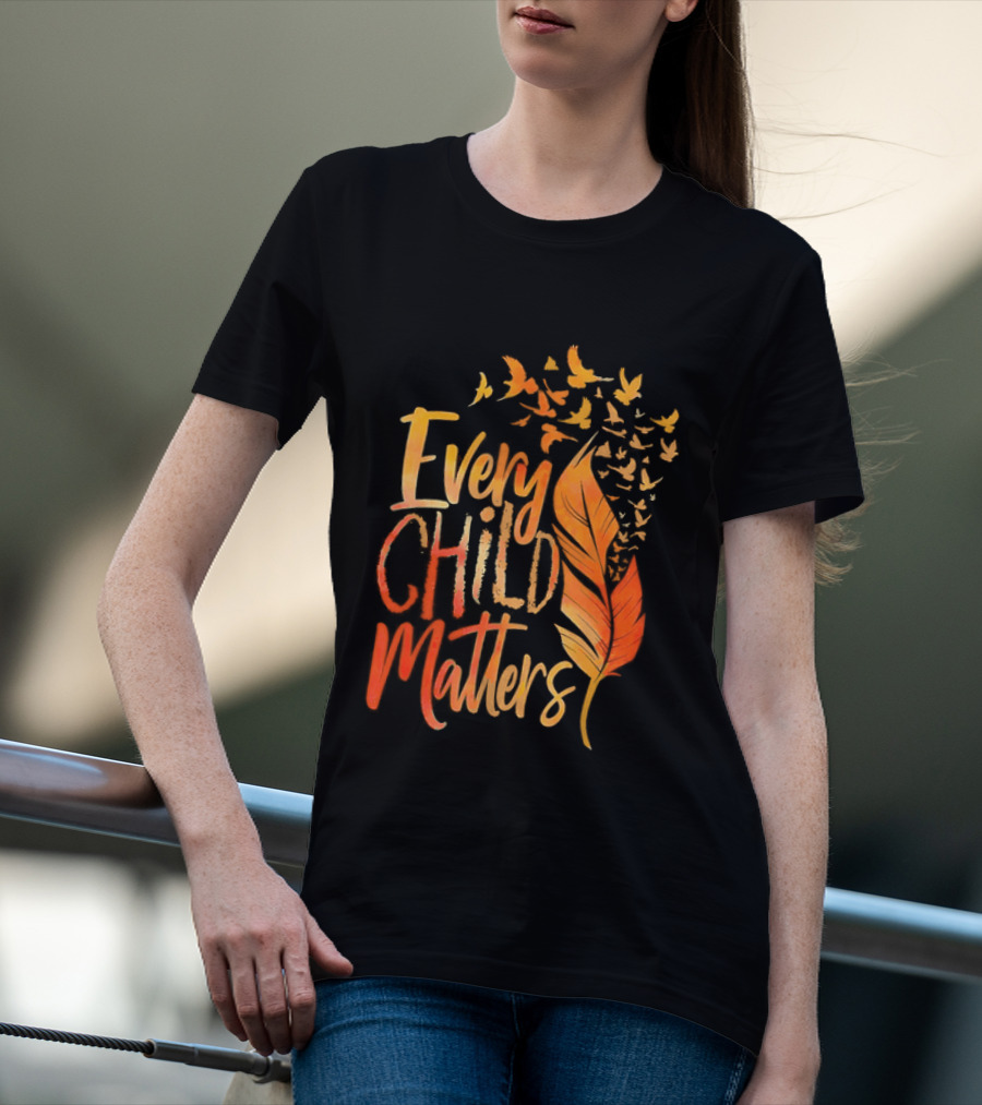Every Child Matters Feather And Birds Orange Day Awareness T-Shirt
