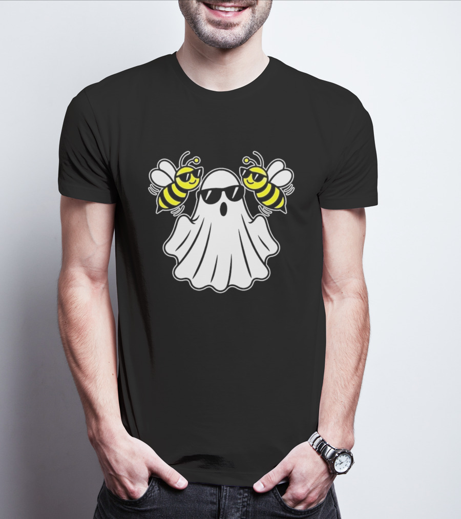 Ghost With Sunglasses And Bees Spooky Halloween Fun T-Shirt