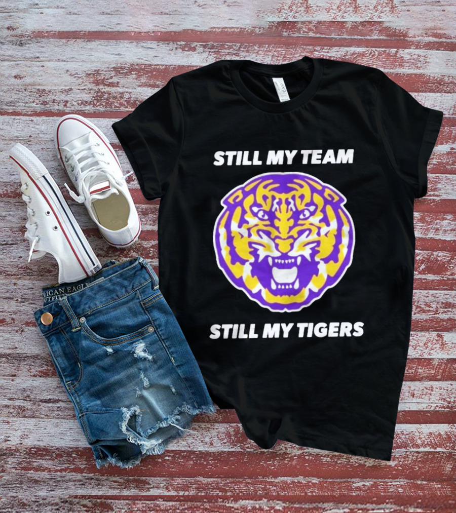 LSU Tigers Still My Team Still My Tigers Fierce Purple Gold Tiger Head T-Shirt