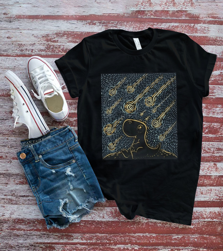 Make A Wish Dinosaur Under Shooting Star Swirl Night Sky T-Shirt
