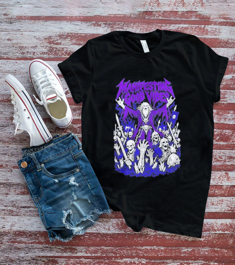 Manifesting Good Vibes Necromancer Skeleton Wizard T-Shirt