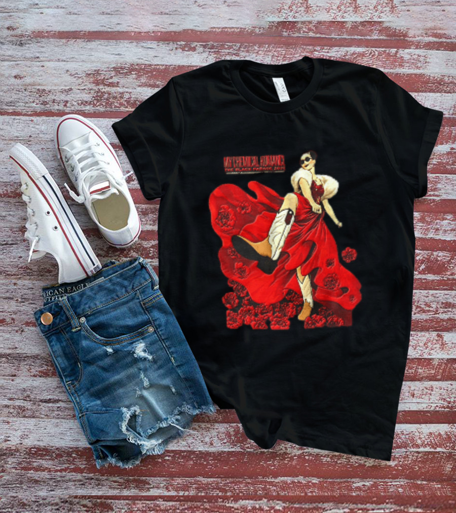 My Chemical Romance The Black Parade Tour 2025 Woman Red Dress Cowboy Boots Flowers T-Shirt