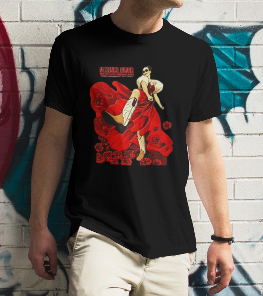 My Chemical Romance The Black Parade Tour 2025 Woman Red Dress Cowboy Boots Flowers T-Shirt