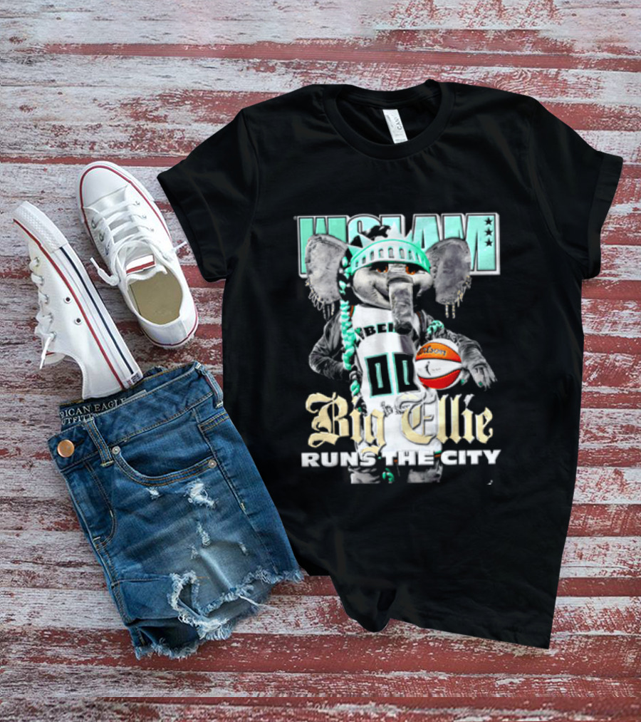 New York Liberty Big Ellie Runs The City Statue Crown Basketball T-Shirt