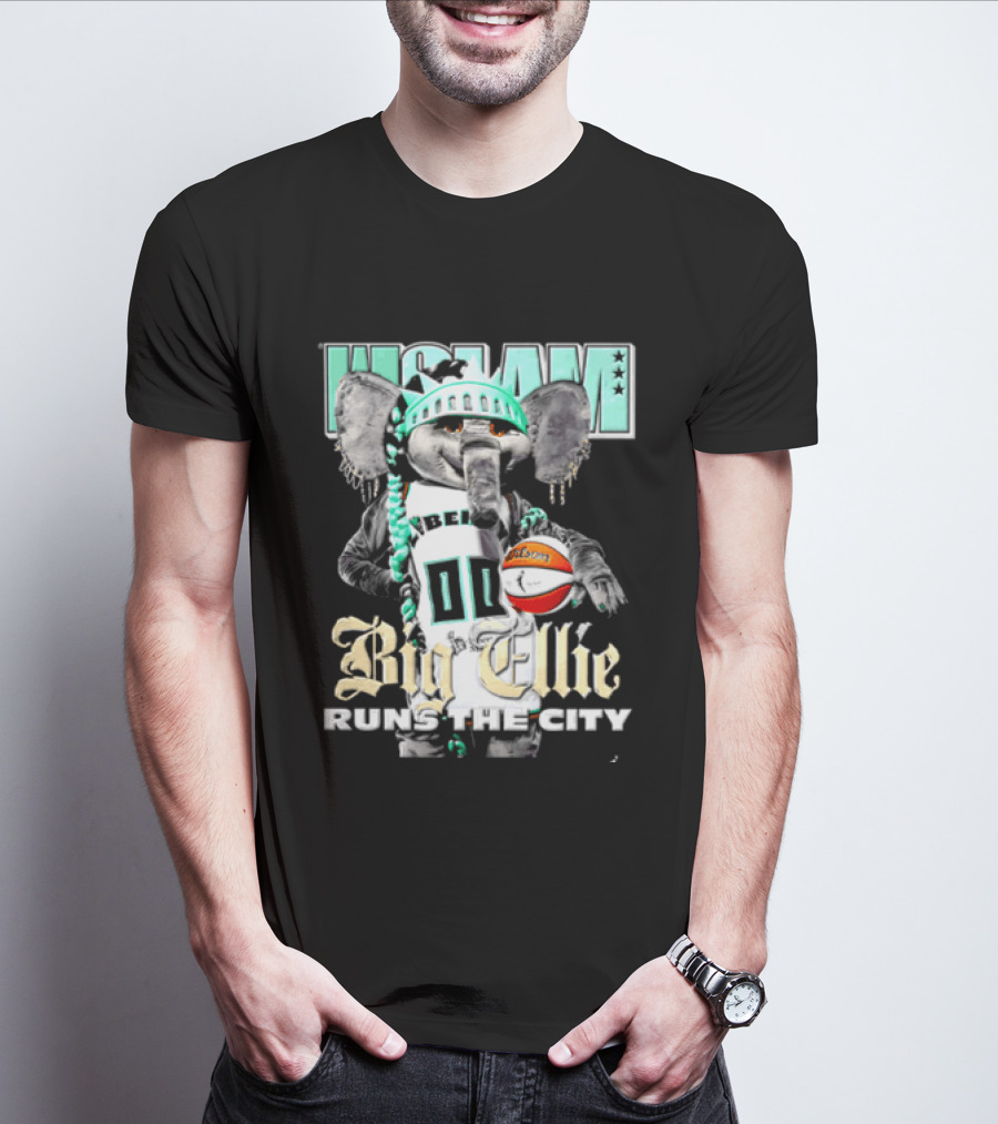New York Liberty Big Ellie Runs The City Statue Crown Basketball T-Shirt
