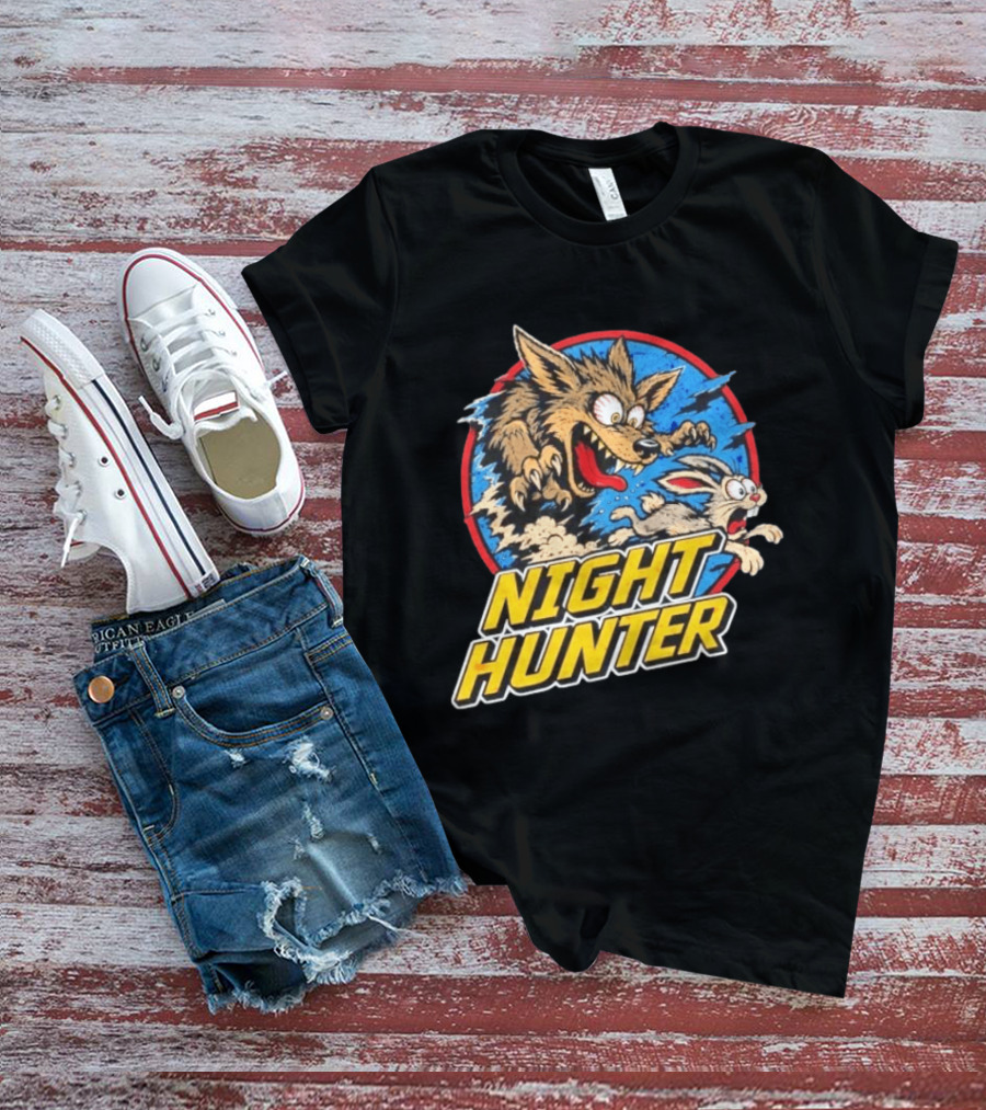 Night Hunter Coyote And Rabbit Chase Epic Predator Prey Adventure T-Shirt