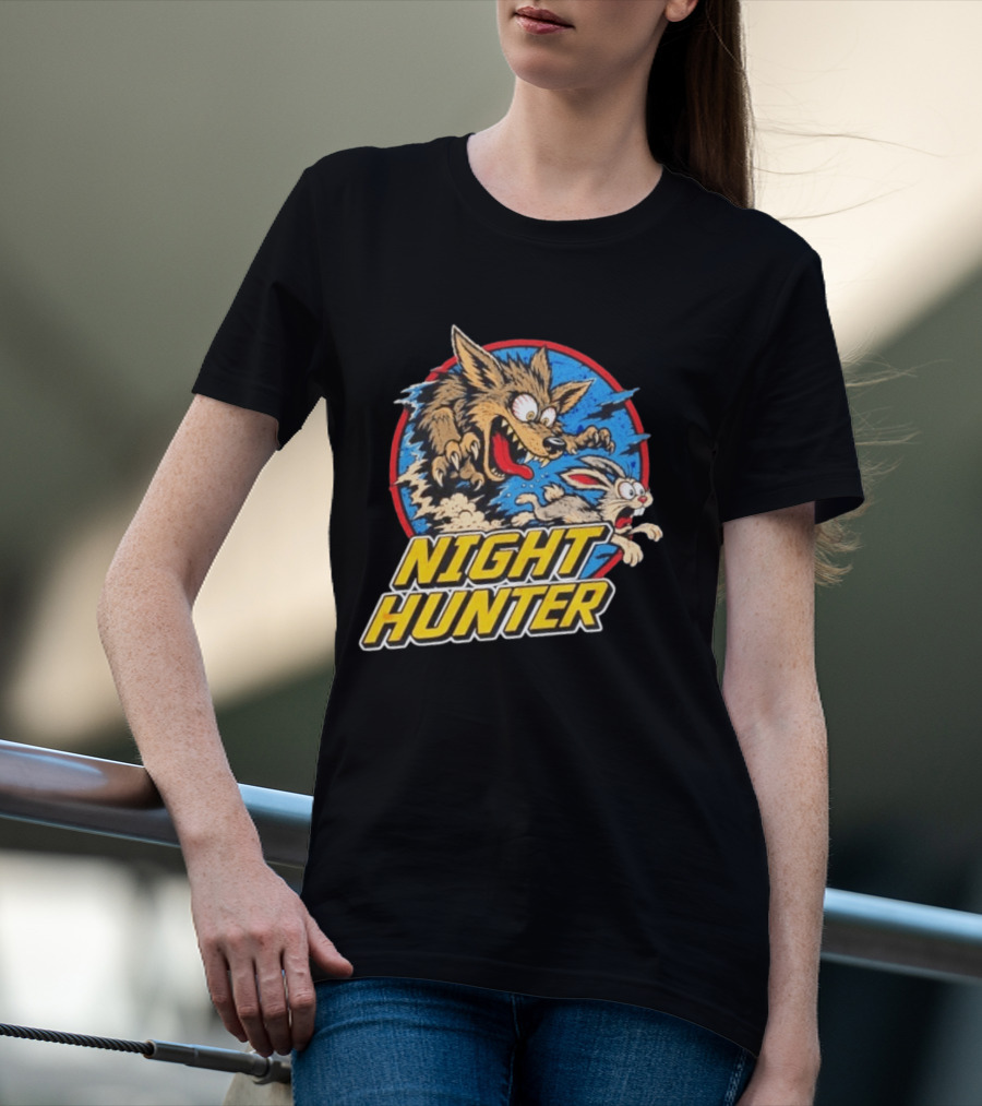 Night Hunter Coyote And Rabbit Chase Epic Predator Prey Adventure T-Shirt