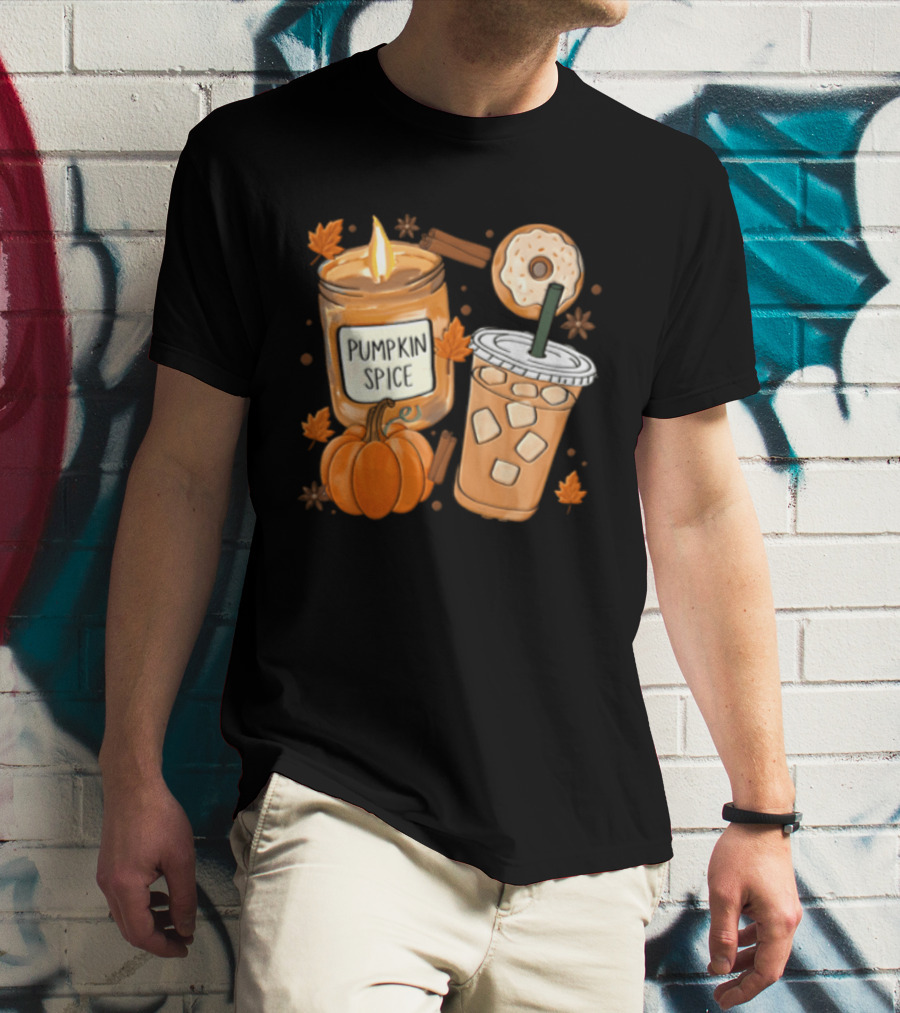 Pumpkin Spice Candle Iced Coffee Donut Autumn Aesthetic T-Shirt