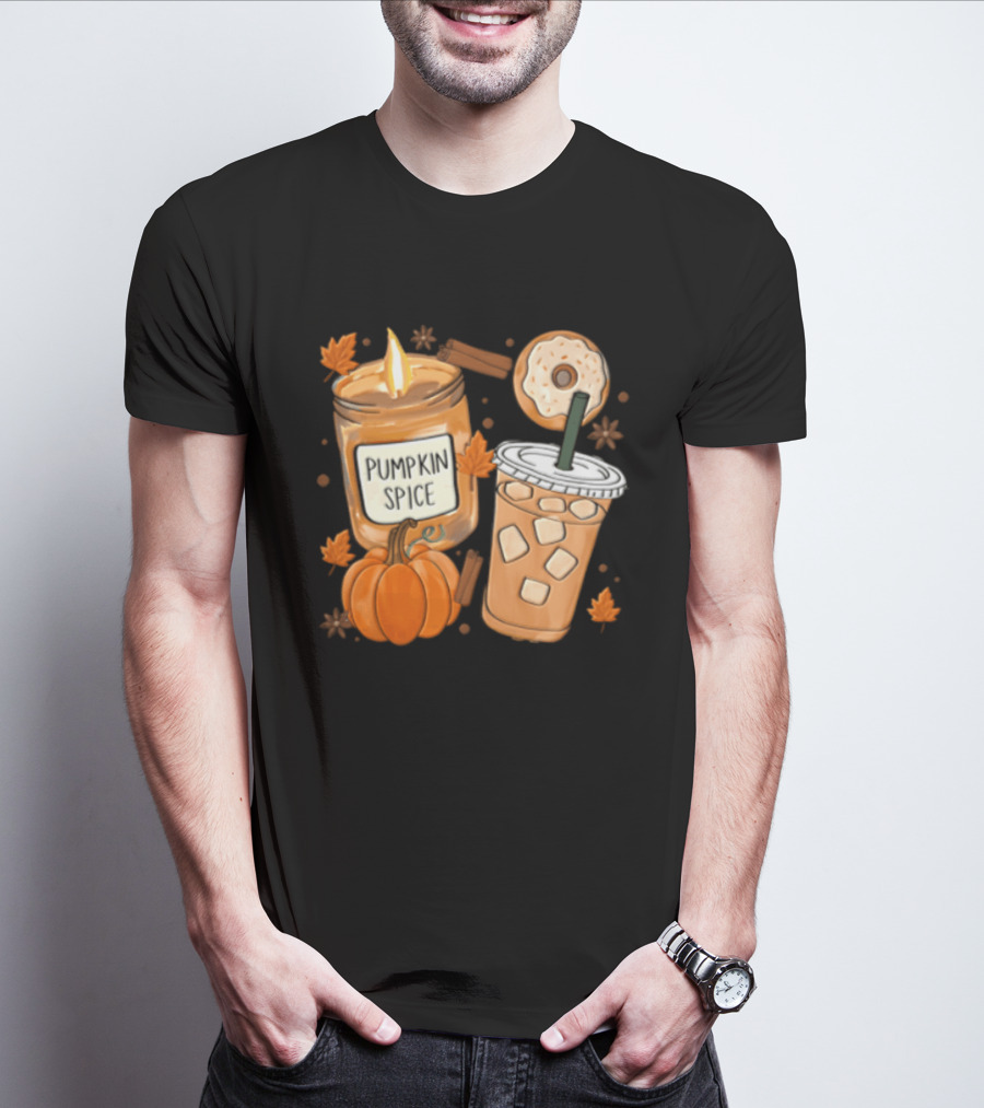 Pumpkin Spice Candle Iced Coffee Donut Autumn Aesthetic T-Shirt
