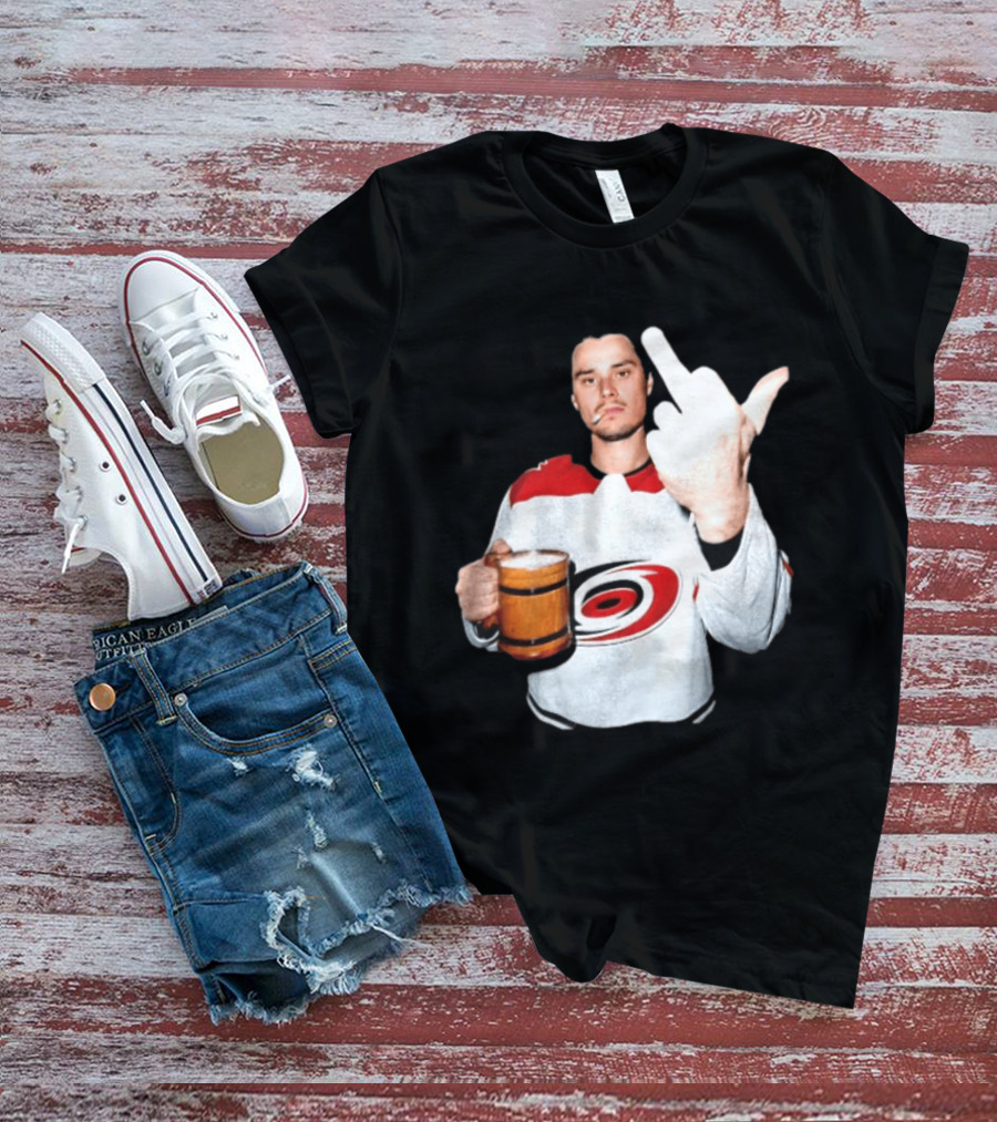 Sebastian Aho Carolina Hurricanes Wooden Beer Middle Finger Gesture T-Shirt