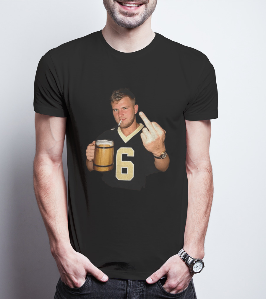 Tyler Shough Number 6 New Orleans Saints Middle Finger Gesture T-Shirt