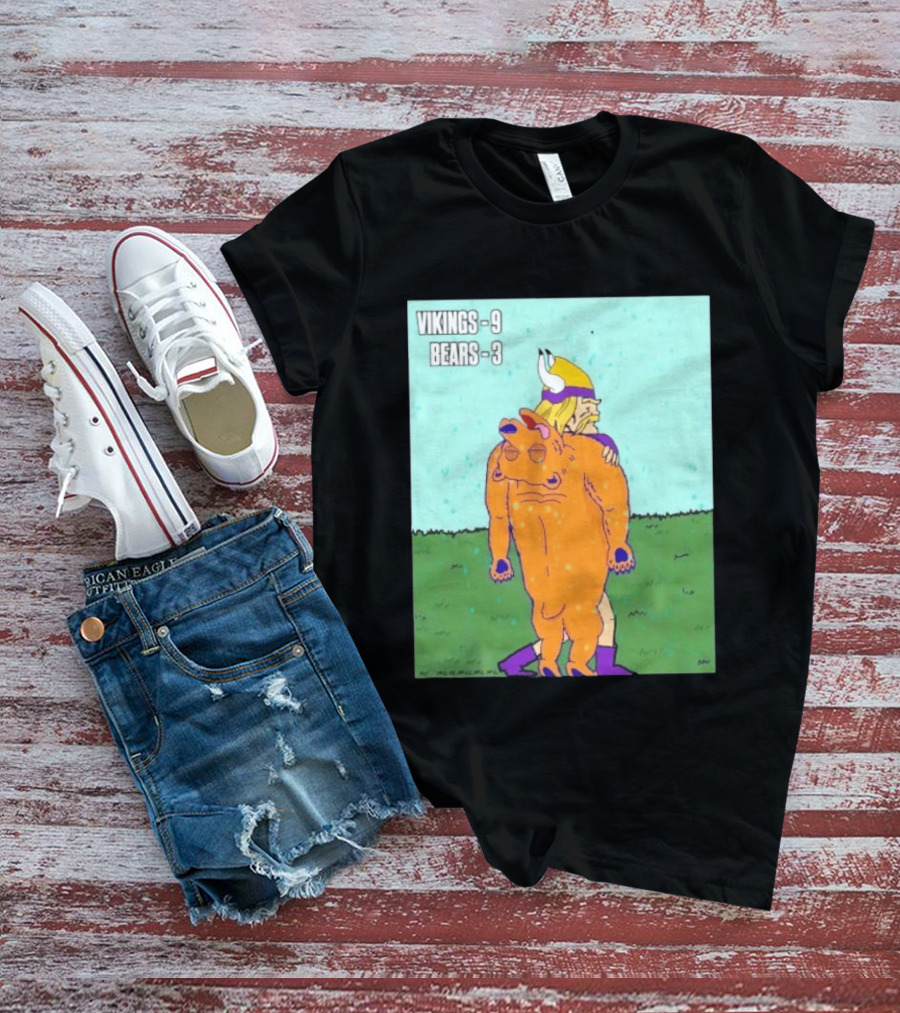 Vikings 9 Bears 3 Cartoon Sports Rivalry Image T-Shirt