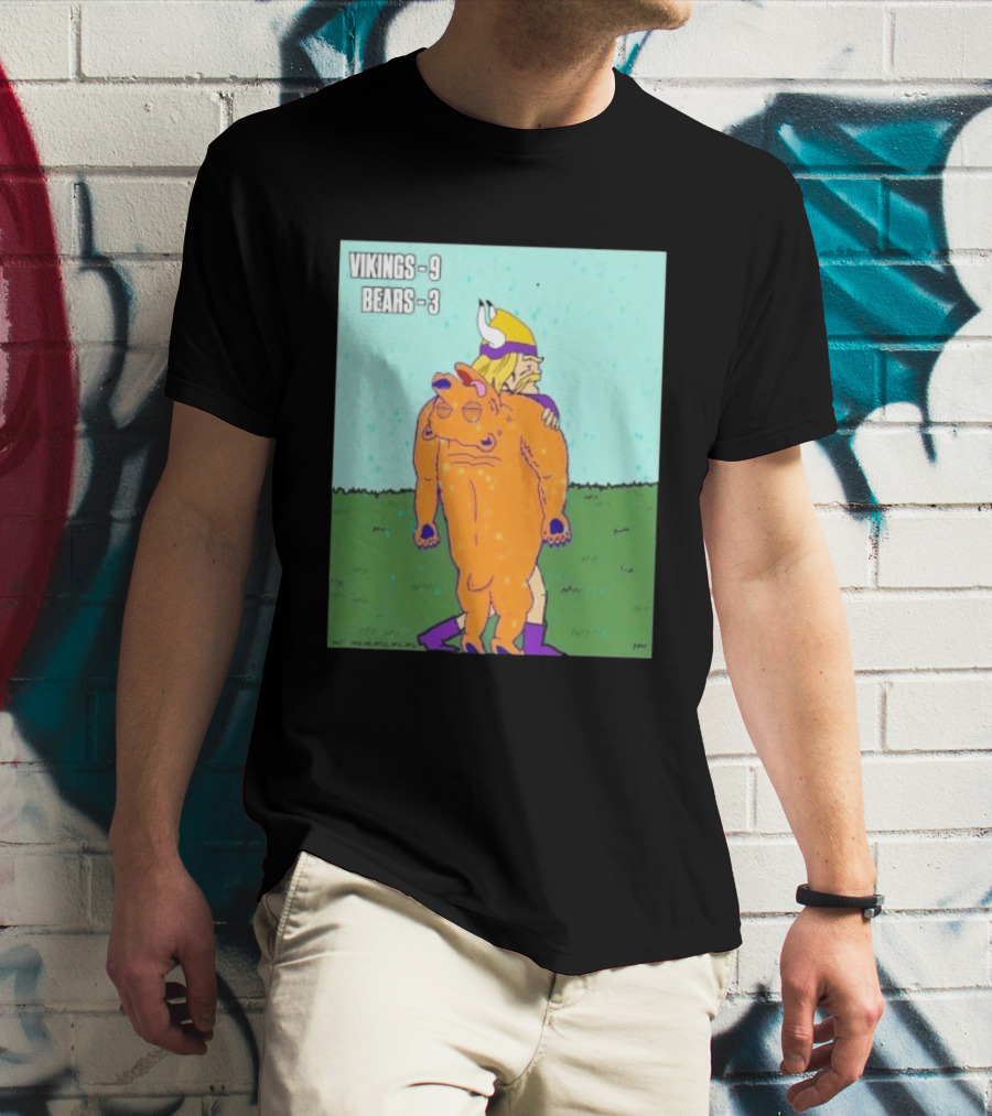 Vikings 9 Bears 3 Cartoon Sports Rivalry Image T-Shirt