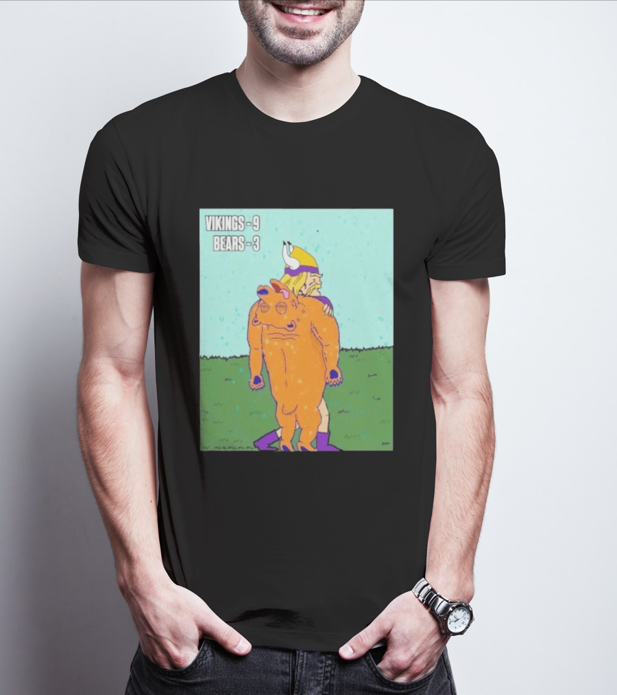Vikings 9 Bears 3 Cartoon Sports Rivalry Image T-Shirt