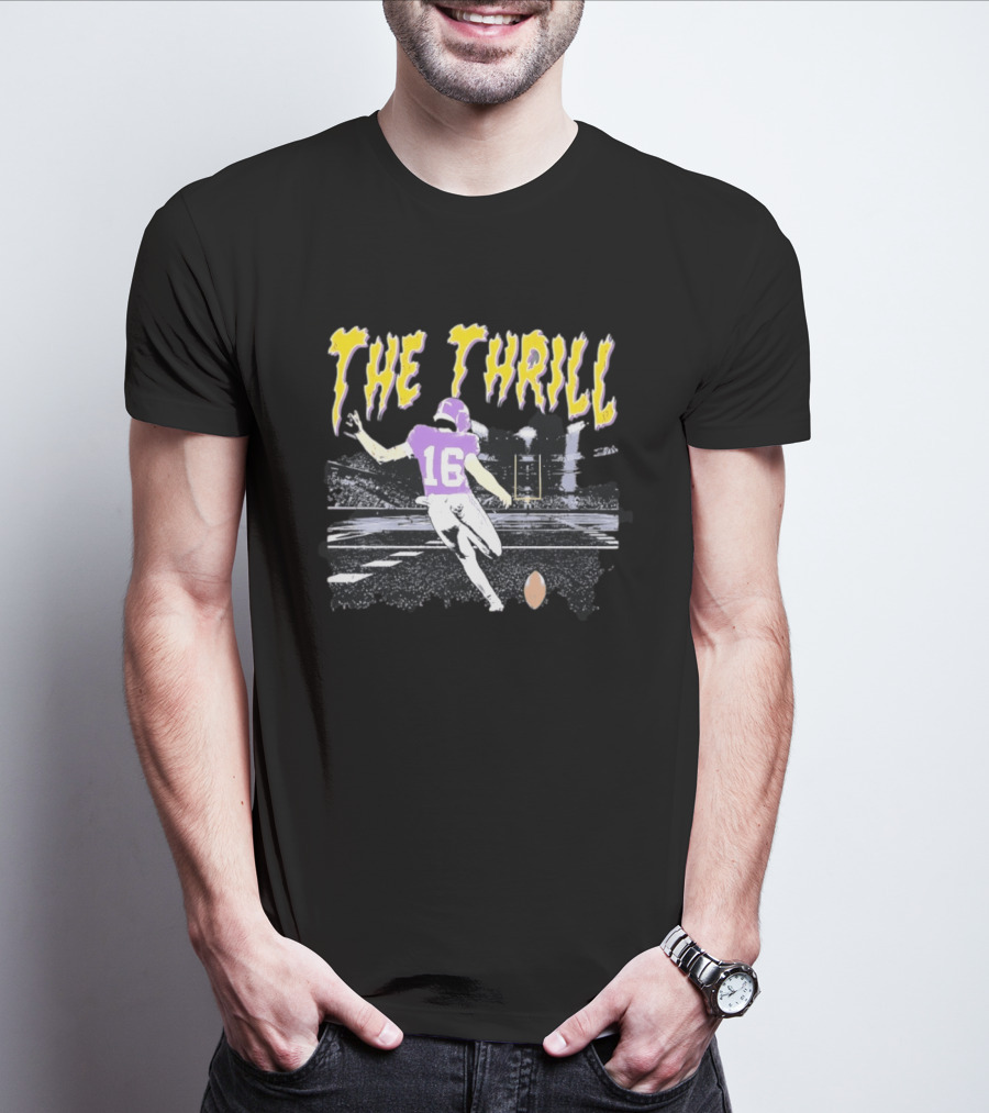 Will Reichard The Thrill 16 Minnesota Vikings Distressed Football T-Shirt