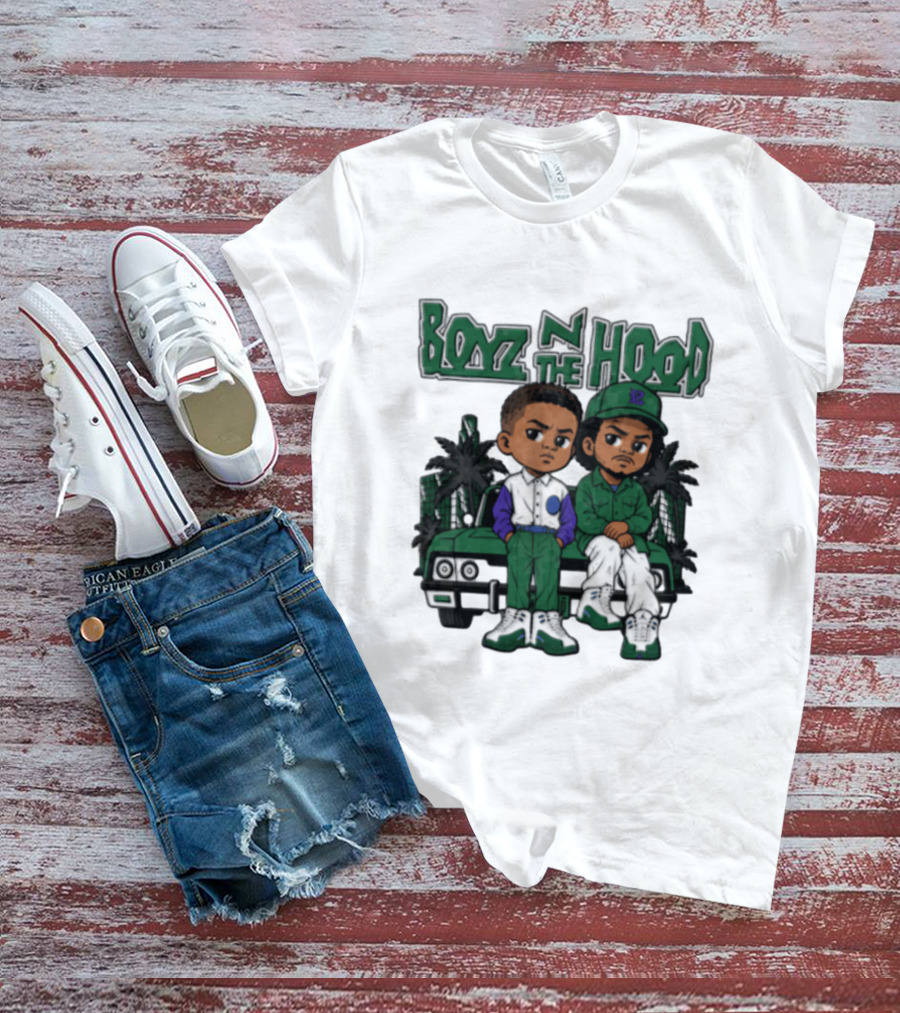 Boyz N The Hood Cartoon Boys Green Car Palm Trees T-Shirt